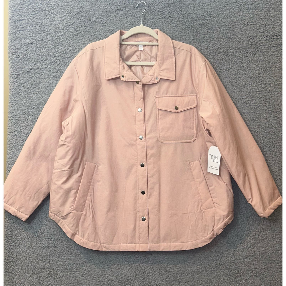 Time and Tru‎ Shacket Womens M (8-10) Pink Plus Size Snap Front Jacket NEW